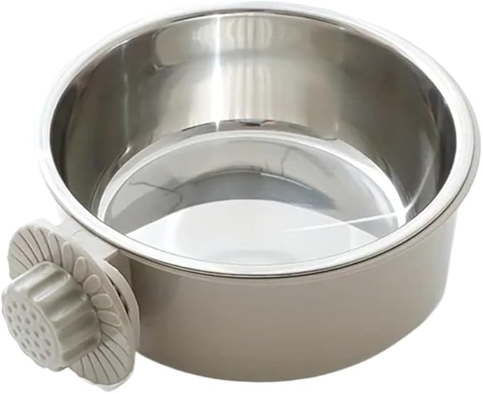 Dog Bowl Anti-tip Fixed Hanging Dog Bowl Dog Cage Stainless Steel Drinking Bowl Pet Bowl Pet Supplies(Gray,250ml)