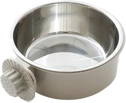 Dog Bowl Anti-tip Fixed Hanging Dog Bowl Dog Cage Stainless Steel Drinking Bowl Pet Bowl Pet Supplies(Gray,450ml)