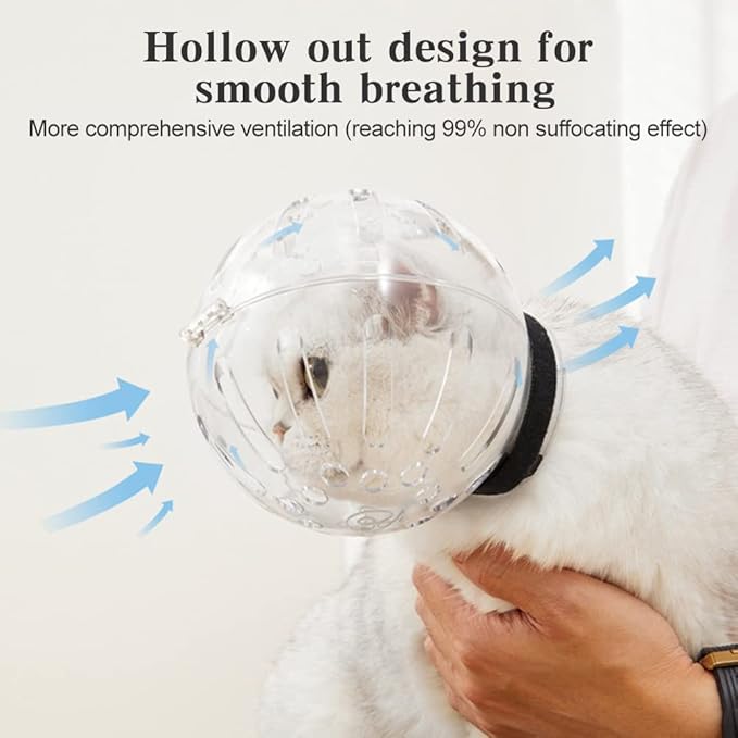Cat Muzzle for Grooming, Anti-Bite Transparent Face Mask Hood, Breathable Cat Bubble Muzzle for Nail Trimming Shaving and Bathing (Fit Neck:7.36-8.94inch)
