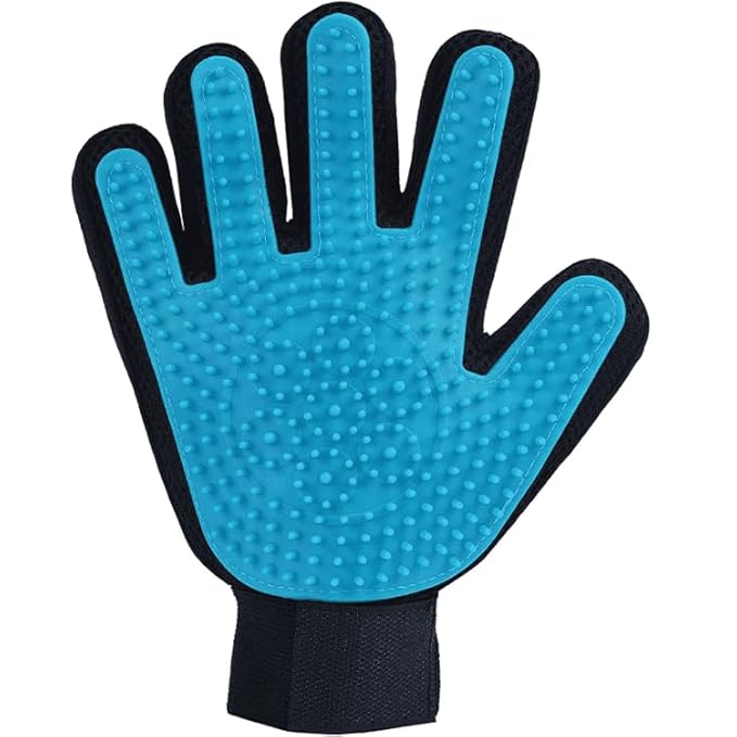 Upgraded Pet Grooming Glove Brush Dog Cat Hair Remover Mitt Massage Deshedding (Blue, Left)
