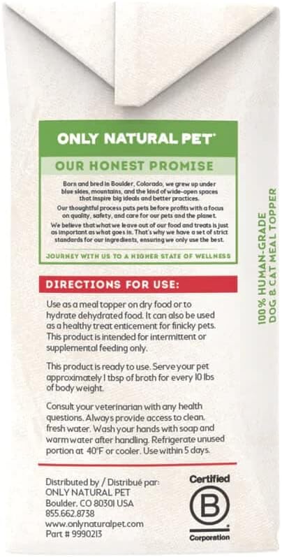 Only Natural Pet Bone Broth Beef Flavor Dog & Cat Meal Topper, 100% Human-Grade Slow-Simmered, Free-Range for Dry Food or to Hydrate Dehydrated Food - (2-Pack / 11.16 oz Each)