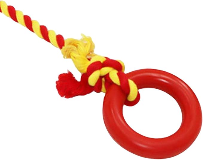 Interactive Dog Tug Toy Pets Supplies with Rings Exercise Playing Running Dog Rope Toy for Kitten Outdoor Lawn Cleaning, Red