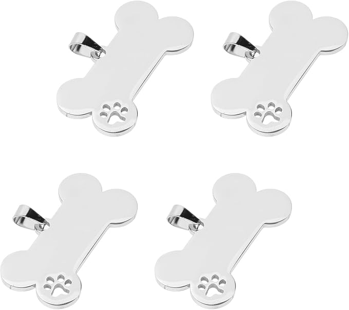 Toddmomy 4pcs Bone-Shaped Stainless Steel Dog Tag Pendants 21x40mm Hollow Puppy Name Id Tags Pet Collar Accessories Anti-Lost Pet Supplies