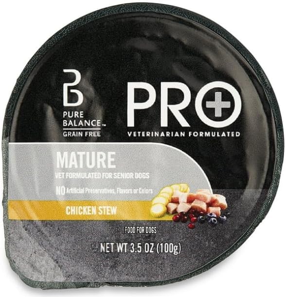 Pure Balance Pro+ Chicken Stew Wet Dog Food for Mature Pets, Grain Free, 3.5 oz Cups - High-Protein Formula, Real Chicken, Senior Dog Food, Supports Healthy Skin & Coat (12 Cups of 3.5 oz)
