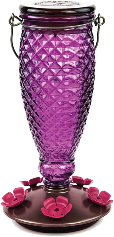 Perky-Pet Diamond Wine Top Fill Glass Hummingbird Feeder with Built-in Bee Guards - Outdoor Garden Décor - 24 Oz Nectar Capacity - 9102-1SR - Purple Humming bird Feeder - Easy to Fill, Easy to Clean