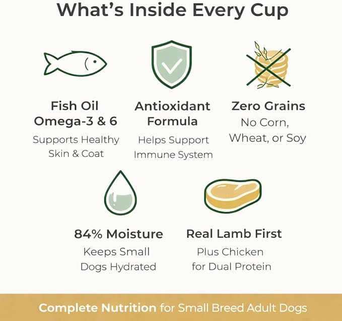 Grain Free Small Breed Chicken Dinner Adult Wet Dog Food - Fish Oil Omega 3 Fatty Acids - High Protein No Corn Wheat Soy - Real Vegetables Carrots Peas - Healthy Skin Coat - 3.5 oz Cup