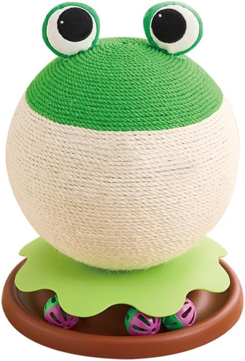Frog Cat Scratcher - 3 in 1 Cute Cat Scratching Post for Indoor Cats with Bell Ball Track - Natural Sisal Cat Scratcher Ball Toy Orange/Bee Aesthetic Cat Furniture, Space-Saving Interactive Kitten Toy