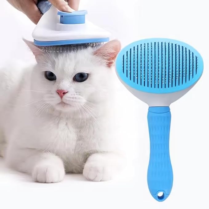 Cat Dog Self Cleaning Slicker Brush with Release Button, for Shedding Grooming, Suitable for Long or Short Pet Hair Cleaner, Removes Tangles & Loose Fur