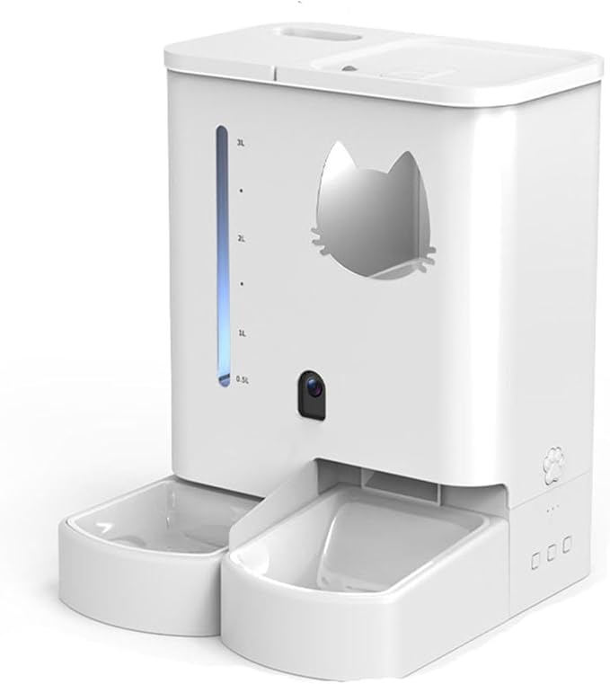 Smart Automatic Pet Feeder with Camera and Two-Way Audio, 5L Food & 4L Water Dispenser for Dogs and Cats, Dual Power Supply, Motion Sensor Light, Travel Pet Carepet feede (BIACK (Basic))