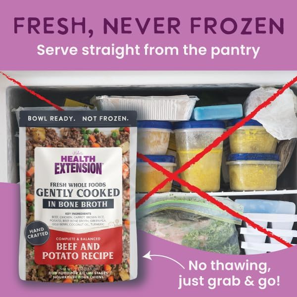 Health Extension Gently Cooked Beef & Potato Dog Food, Human-Grade and Shelf-Stable with Superfoods, Supports Digestion, Immunity, Skin & Coat, 9 oz Pouch (Pack of 1)