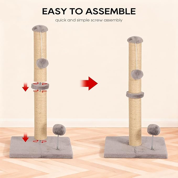 Dkelincs 22" Cat Scratching Post Premium Sisal Kitten Scratcher with Hanging Ball for Indoor Cats, Cat Scratch Post for Living Room & Bedroom, Ideal for Kittens or Smaller Cats (Light Gray, 22 Inch)