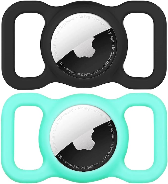 SWINCHO for AirTag Dog Collar Holder [2 Pack] Waterproof High-Strength Elastic Silicone Dog Cat Air Tag Holder(Mint Green&Black)