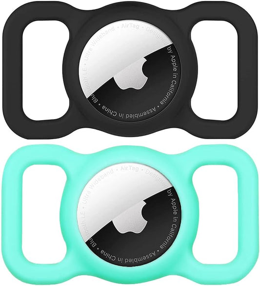 SWINCHO for AirTag Dog Collar Holder [2 Pack] Waterproof High-Strength Elastic Silicone Dog Cat Air Tag Holder(Mint Green&Black)