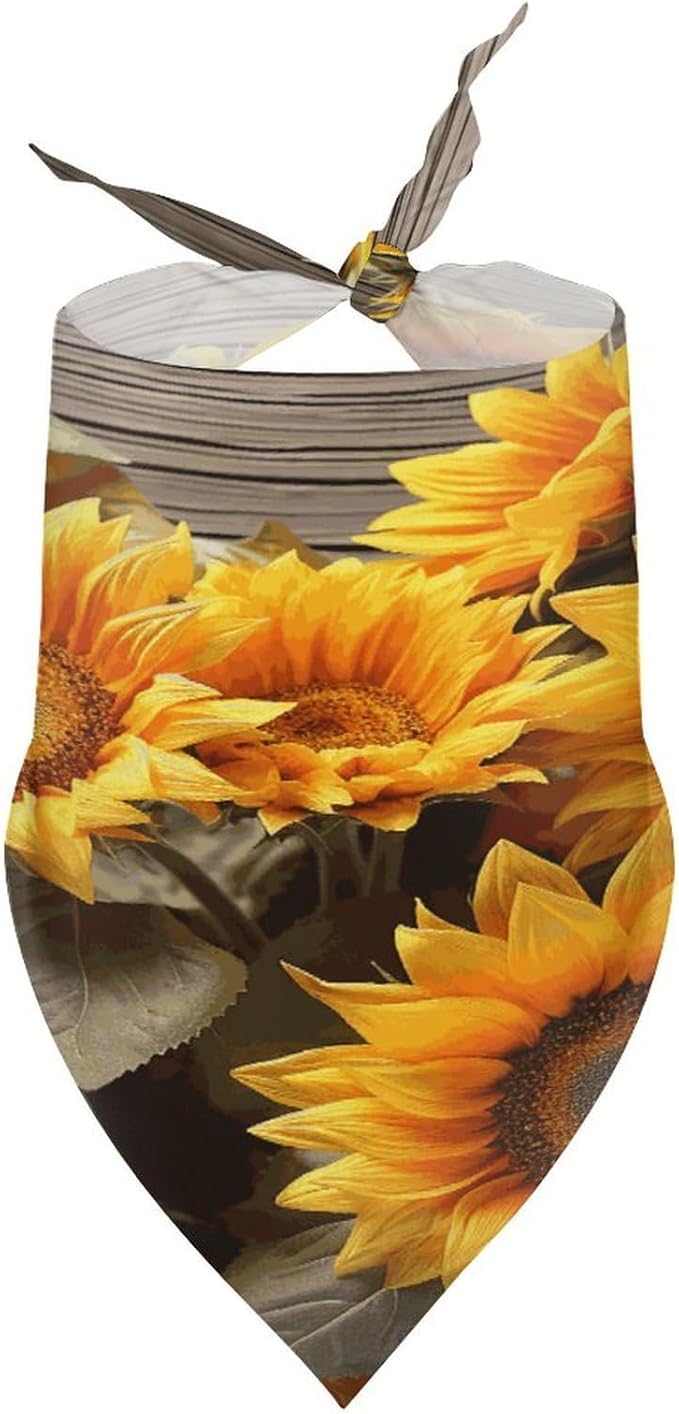 Dog Bandana Spring Pet Scarf Adjustable Triangle Plants Theme Sunflower Printing Dog Bib Washable Polyester Puppy Bandana for Small Medium Large Dogs Cat Birthday Party Supplies