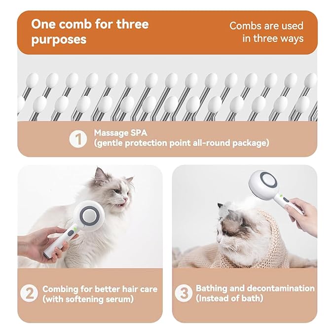 Cat Steam Brush, 3 in 1 Comb for Shedding, One-Click Hair Removal Brush with Steam, 2025 New Spray Pet Grooming Brushes for Dogs and Cats, Self Cleaning, IPX7 Waterproof (White)