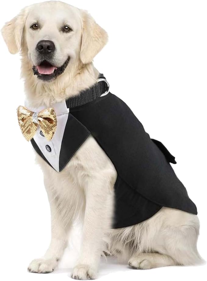 Dog Wedding Suit with Butterfly Tie Pet Tuxedo Costume Outfit Clothes Supply for Christmas Halloween Make Up Durability Suit