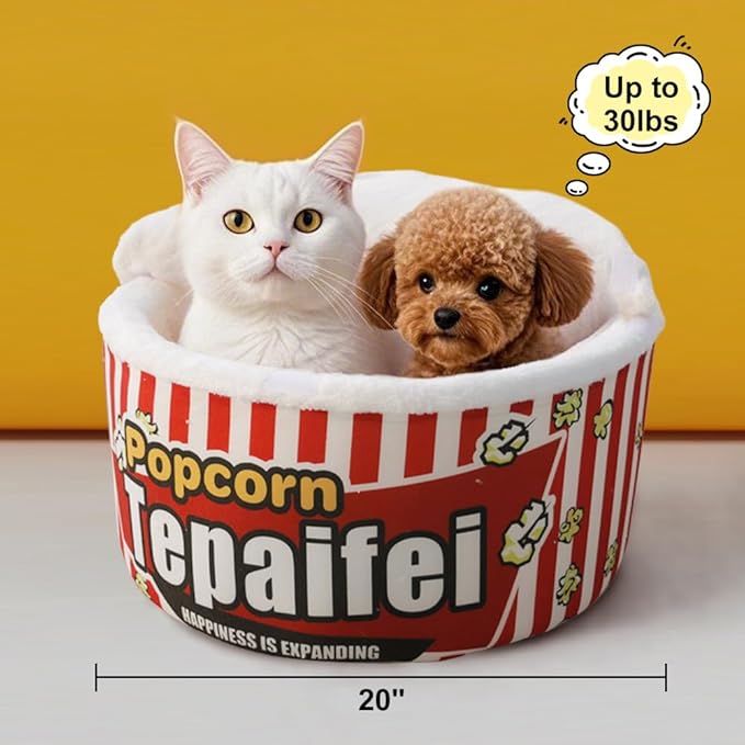 Cute Cat Beds for Indoor Cats, Soft Small Dog Beds, Washable Pet Beds for Puppy and Kitty, Funny Popcorn Cat Beds, 20 inch