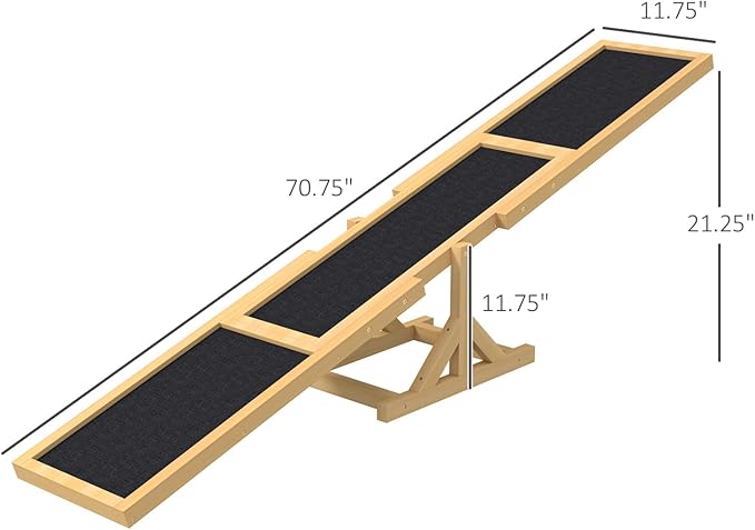 Wooden Dog Agility Seesaw for Training and Exercise, Platform Equipment Run Game Toy, Weather Resistant Pet Supplies, 71" L X 12" W H, Yellow