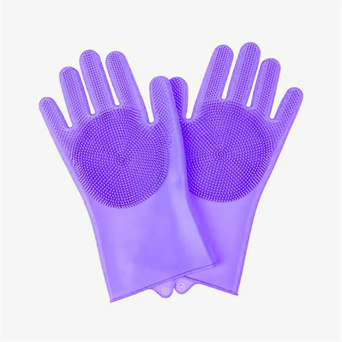 Pet Grooming Gloves for Dogs and Cats - Silicone Bathing Scrubber & Hair Removal Glove for Easy Cleaning(Purple)