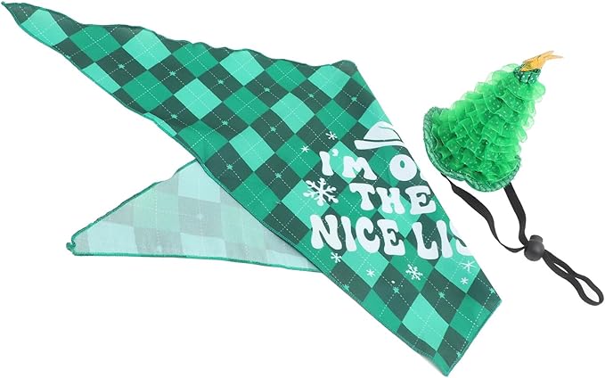 Adjustable Christmas Dog Bandana and Soft Plaid Pet Hat Set, 2pcs Holiday Triangle Scarf for Dogs, Festive Pet Supplies for Christmas Party