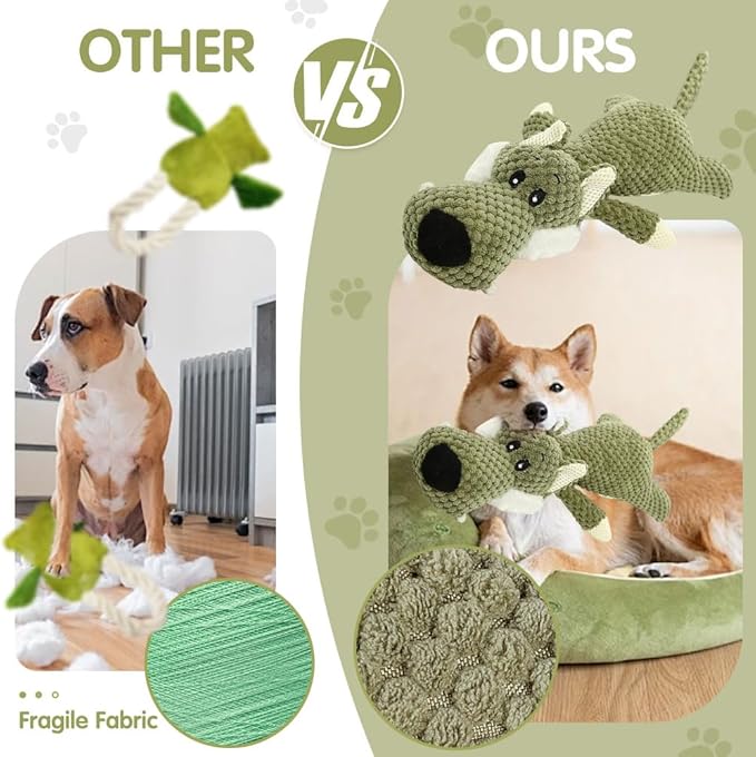 Dog Plush Toys for Aggressive Chewers, 2025 New Interactive Dog Toys for Heavy Chewers Durable Chew Toys Dog Plush Toy, Upgrade Dog Toys Indestructible Dog Puppy Squeaky Chew Toys (Grey+Green)