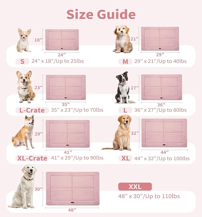 Made4Pets Dog Crate Pad Bed for Small Dogs, Washable & Reversible, Anti-Slip Kennel Mat for Cozy Sleeping, Soft Fluffy Dog Bed for Indoor & Outdoor Use, 24"x18", Pink