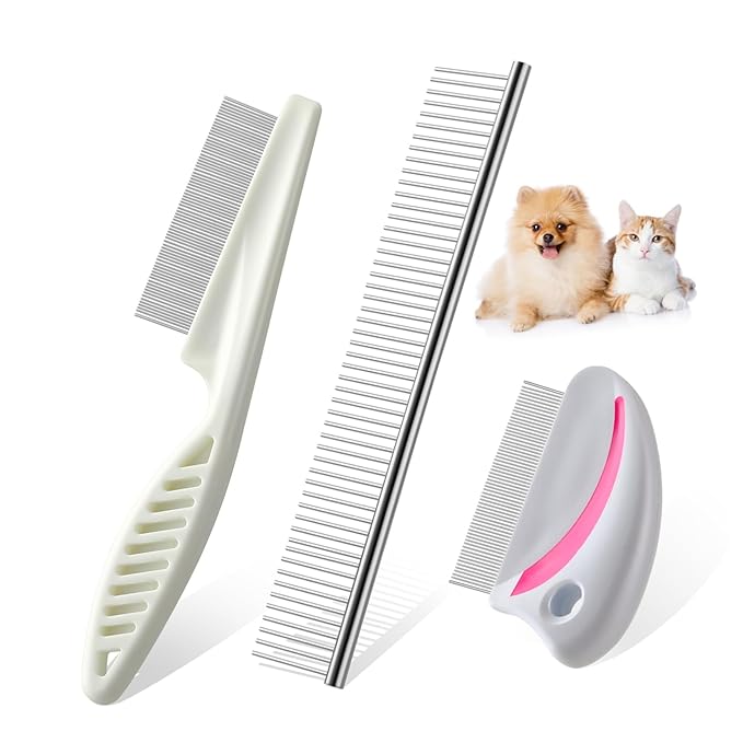 Mipcase 3pcs Pet Groom Tool Kit Comb Dog Cat Hair Remover Pet Grooming Supplies Dematting Brush Stainless Steel
