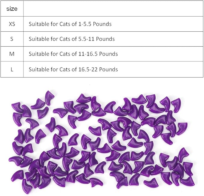 Zerodis Cat Claw Grooming Set, Soft PVC Cat Nail Cover, Claw Caps for Kittens and Cats, Prevent Scratches on Furniture with 100Pcs Available in Green and Purple (S)