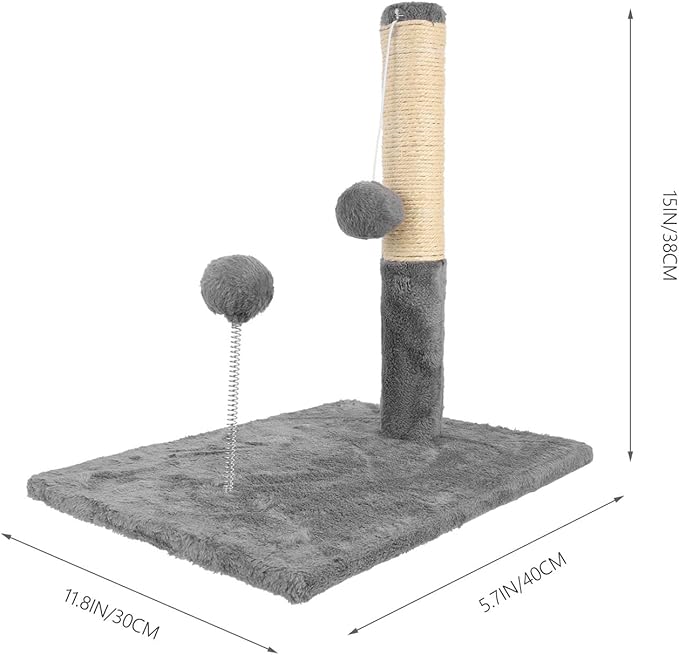 HEMOTON Large Sturdy Sisal Cat Scratching Post Gray Vertical Wear-Resistant Cat Climbing Tower with Comfortable Bed for Indoor