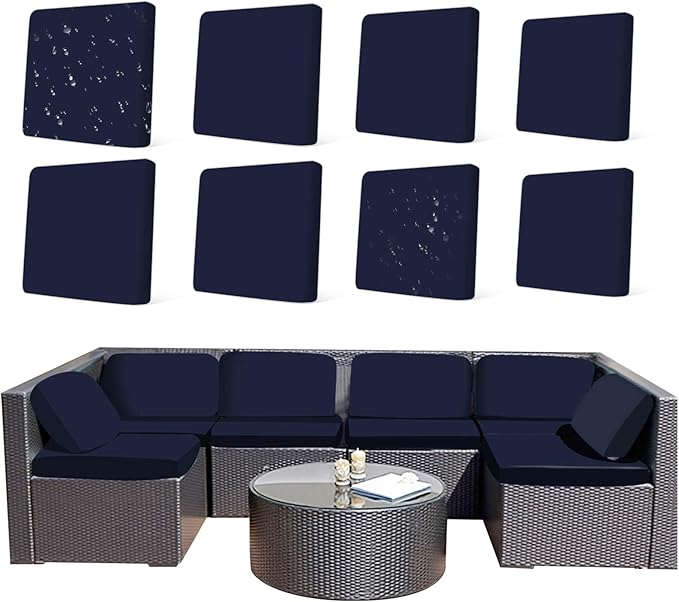 HANDONTIME 8Pcs Patio Cushion Covers Stretch Outdoor Couch Cover Replacement Cushions for Outdoor Furniture Waterproof Patio Furniture Cover for Pets Sofa Covers Washable (Navy,Cover Only)