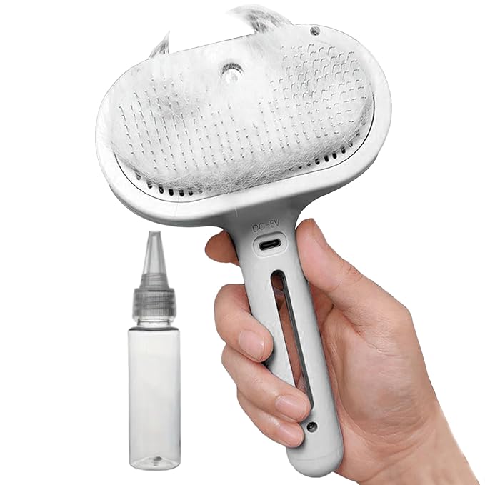 Cat Brush - Self-Cleaning Ergonomic Pet Grooming Tool, Home Shower Dog Brush | Large Tank Misting Deshedding Comb with Steam, Hair Removal Steamer for Gentle Massager, Travel Pet Care Accessory
