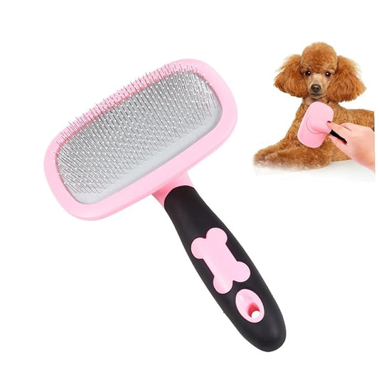 FRCOLOR Rotatable Pet Grooming Comb with Soothing Massage Bristles for Dogs and Cats Large Pink Cleaning Tool with Ergonomic Grip Removes Tangles Loose Hair Dander and Knots