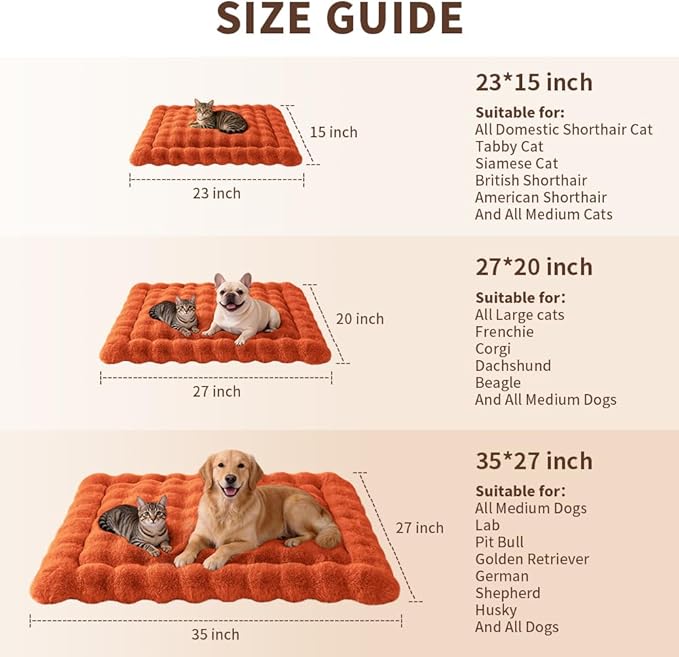 Self-Warming Cat Bed, Plush Faux Fur Pet Bed Mat with Anti-Slip Bottom, Ultra Soft Heated Pad for Cats & Kittens, Cozy Fluffy Bed for Window & Sills Couches, Machine Washable, 23x15 Inch Orange