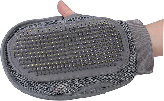Happyyami Pet Massaging Bathing Glove for Dogs Cats Pet Grooming Glove Slicker Brush for Dogs Grey