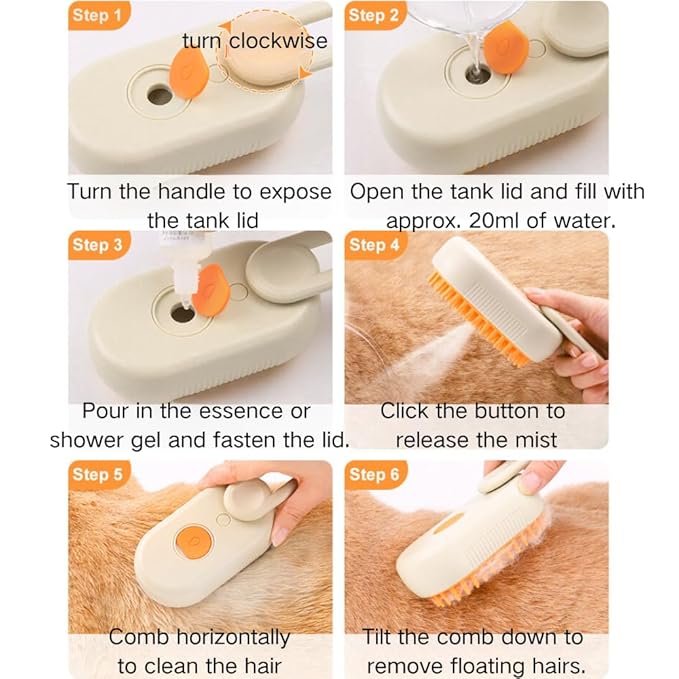 Cat Steam Brush,Rechargeable with Handle,Self-Cleaning Grooming Tool, for Cats and Dogs,3 In 1 Cat Steamy Brush, Multifunctional Hair Comb for Removing Tangled and Loose Hair (Beige)