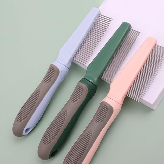 BESTonZON Pet Dematting Comb with 78 Fine Metal Teeth Olive Green for Cats and Dogs, Portable Shedding and Grooming Tool for Tangle Removal and Hair
