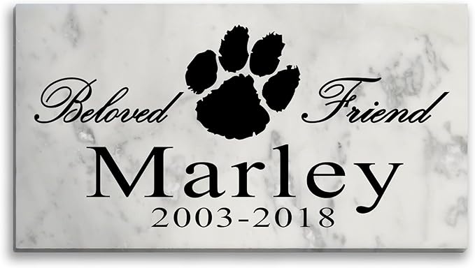 Broad Bay Dog Pet Memorial Gift Stone Solid Marble Personalized Pet Plaque Garden Marker Indoor or Outdoor Grave Headstone 12" x 6" (Beloved Friend - Paw Print)