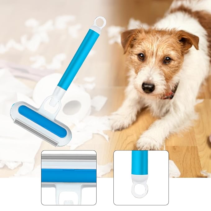 Pet Hair Removal Brush Glass Washable 3 in 1 Lightweight Cat Hair Remover Grooming Brush for Indoor Bedding Doors, Blue