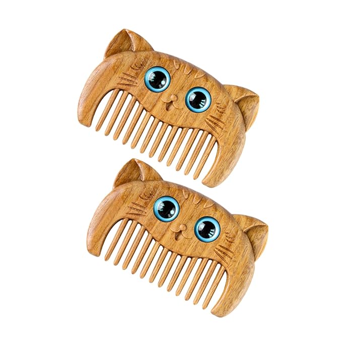 minkissy Sandalwood Cat Hair Combs Set of 2 Small Fine Tooth Grooming Combs for Cats and Dogs for PET Grooming