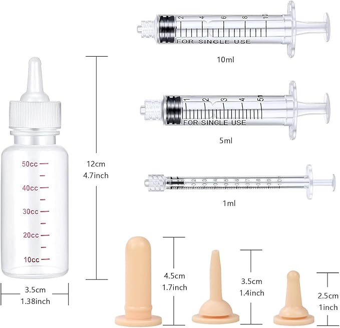 Newborn Kitten Nursing Bottle Feeding Kit, Pet Bottle, Silicone Nipples, 8 FR Feeding Tube, Pet Pill Shooter, Aspirator Bulb, Small Animal Feeding Supplies for Newborn Pet Dog Rabbit Goat