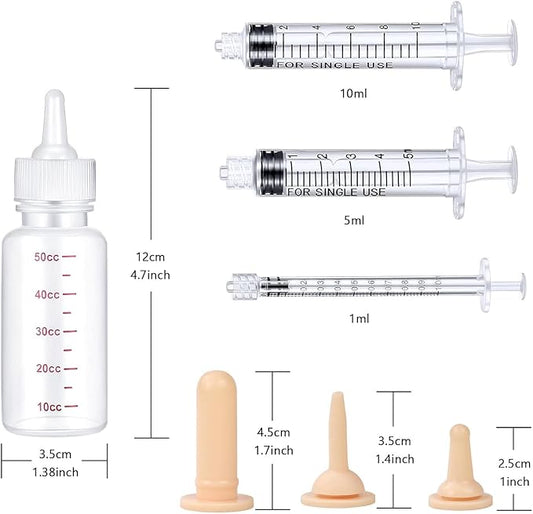 Newborn Kitten Nursing Bottle Feeding Kit, Pet Bottle, Silicone Nipples, 8 FR Feeding Tube, Pet Pill Shooter, Aspirator Bulb, Small Animal Feeding Supplies for Newborn Pet Dog Rabbit Goat