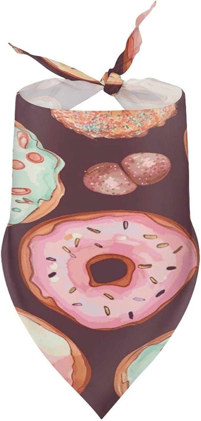 Dog Bandana Spring Pet Scarf Adjustable Triangle Pretty Donuts Printing Dog Bib Washable Polyester Puppy Bandana for Small Medium Large Dogs Cat Birthday Party Supplies