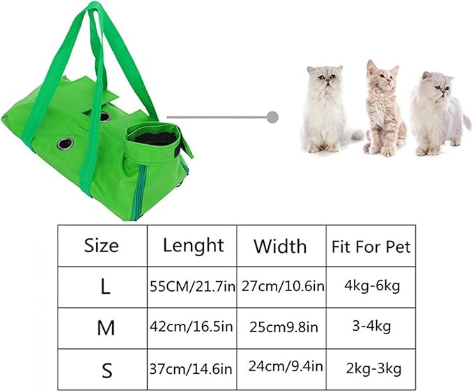 Cat Restraint Bag, Scratch-Resistant Nylon Cat Grooming Bag with Zipper & Paste Tape, Adjustable Multifunctional Cats Carry Bag for Administering Eye Drops, Ear Cleaner, Clipping Nails (Blue_S)