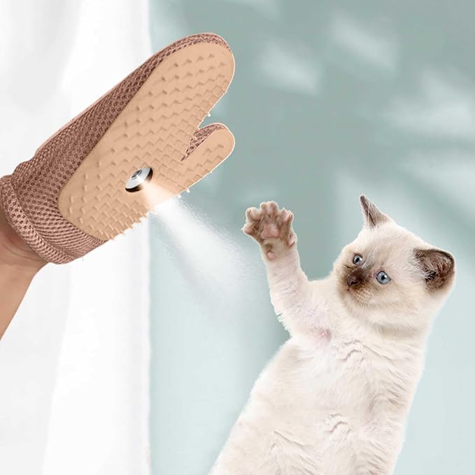 All-in-One Grooming Mist Glove for Pets - 4-in-1 Electrostatic Deshedding Glove with Thickened Padding, Clothing & Car Seats - Upgraded Technology for Cats/Dogs - Machine Washable (Pink)