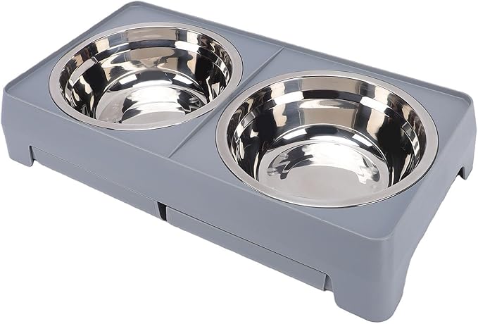 Pssopp Pet Feeder Elevated Dog Bowl, 2 Stainless Steel Bowls Height Adjustable Foldable Pet Food Bowl for Small Medium Large Dogs Dog Supplies