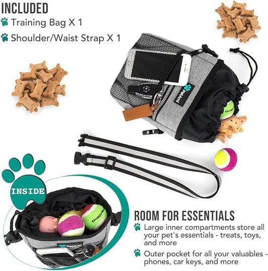 Dog Treat Pouch, Pet Treat Pouch for Training, Dog Walking Bag Holder for Kibbles, Pet Food Toy, Dog Trainer Essentials Supplies, Heather Gray/One Size