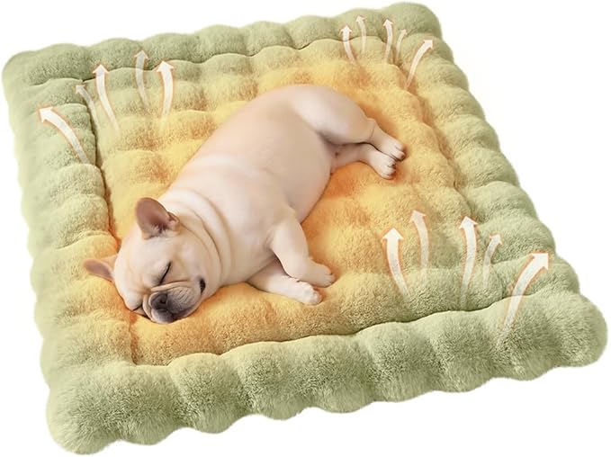 Self-Warming Cat Bed, Plush Faux Fur Pet Bed Mat with Anti-Slip Bottom, Ultra Soft Heated Bed for Cats & Medium Dogs, Cozy Fluffy Pad for Couch & Crate, Machine Washable, 27x20 Inch Green