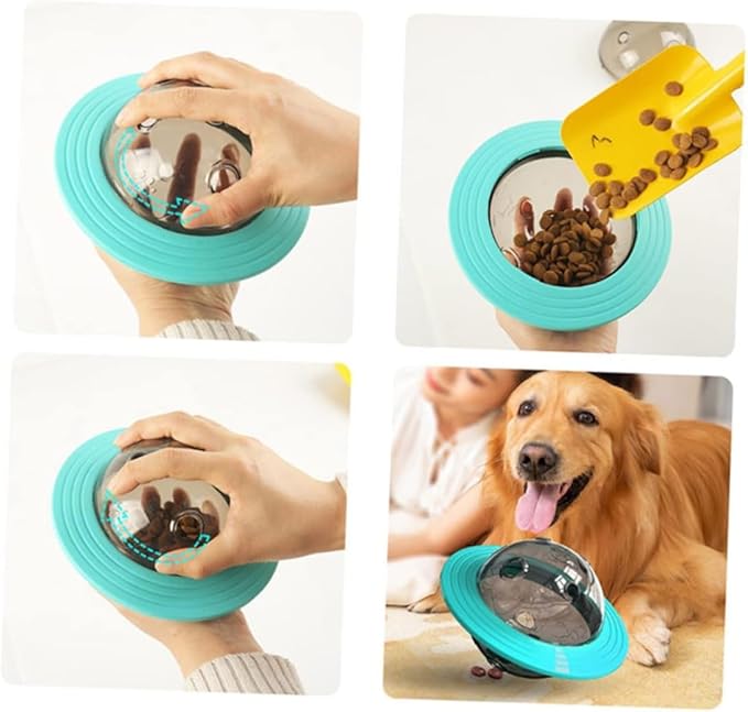 Dog Puzzle Toy, Sky Blue UFO Shapped Treat Dispenser, Food Dispensering Ball for Training and Metal Stimulation,Multifunctional Rolling Leakage Dvice