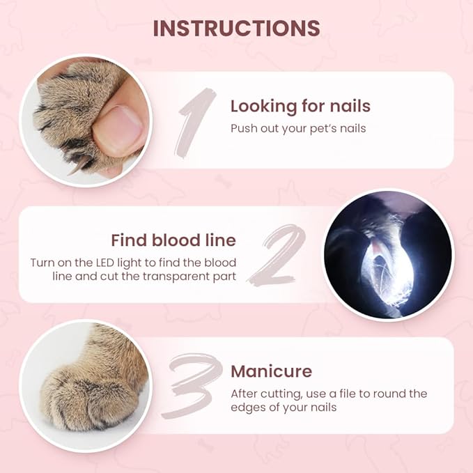 LED Pet Nail Clipper, 2024 Upgrade Cat Nail Clipper with Light, Led Pet Nail Clippers for Cats Dogs, Trim Your Pets Nails Easy and Pain-Free Grooming Tool, Cat Nail Clippers for Indoor Cat (Pink)