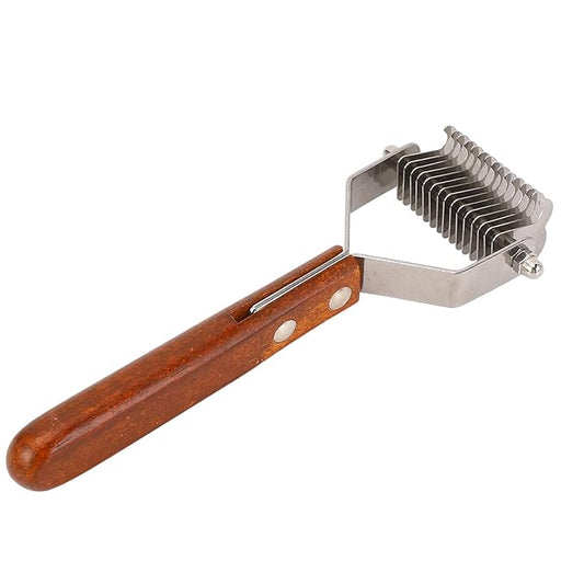 Focket Cat Grooming Brush, Stainless Steel Double Sided Pet Grooming Rake Ergonomic Anti Slip Wood Handle Pet Hair Removal Tool for Cats and Dogs (Small Size (21x17cm / 8.3x6.7in))